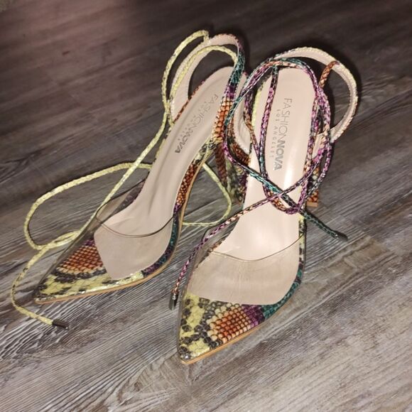 Fashion Nova Arani Multicolor Snakeskin Heels  Sz 9 NWOT - Picture 1 of 7